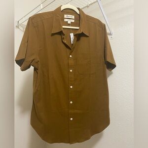 Madewell Crinkle Cotton Perfect Fit Short-Sleeve Button Down Shirt Brown Size M
